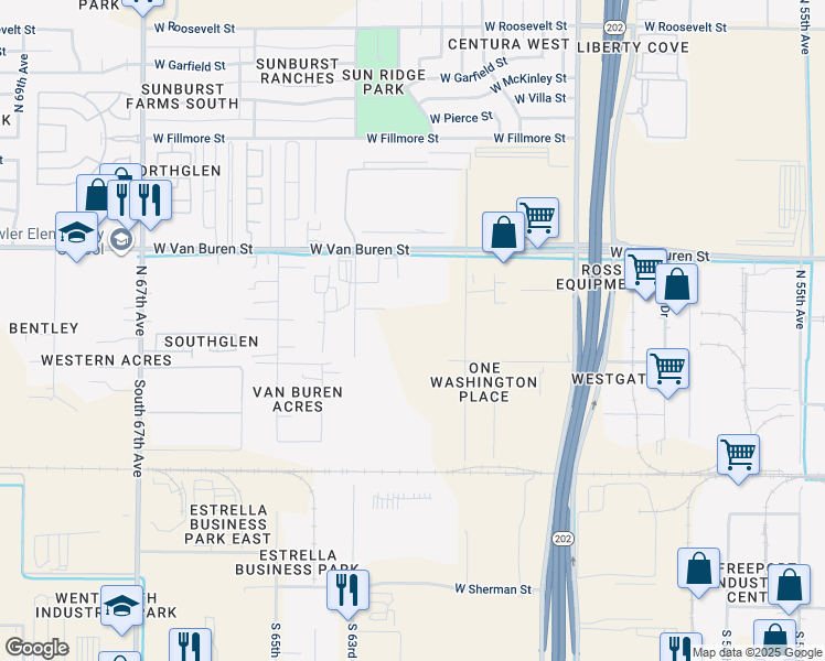 map of restaurants, bars, coffee shops, grocery stores, and more near 100 North 61st Avenue in Phoenix