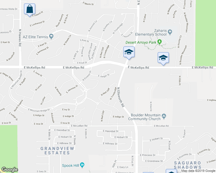 map of restaurants, bars, coffee shops, grocery stores, and more near 1822 North Red Cliff in Mesa