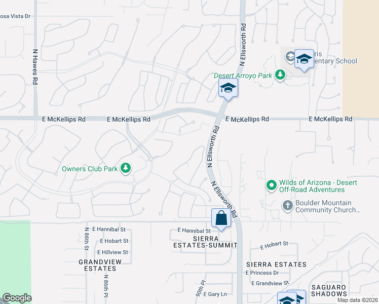 map of restaurants, bars, coffee shops, grocery stores, and more near 1822 North Red Cliff in Mesa