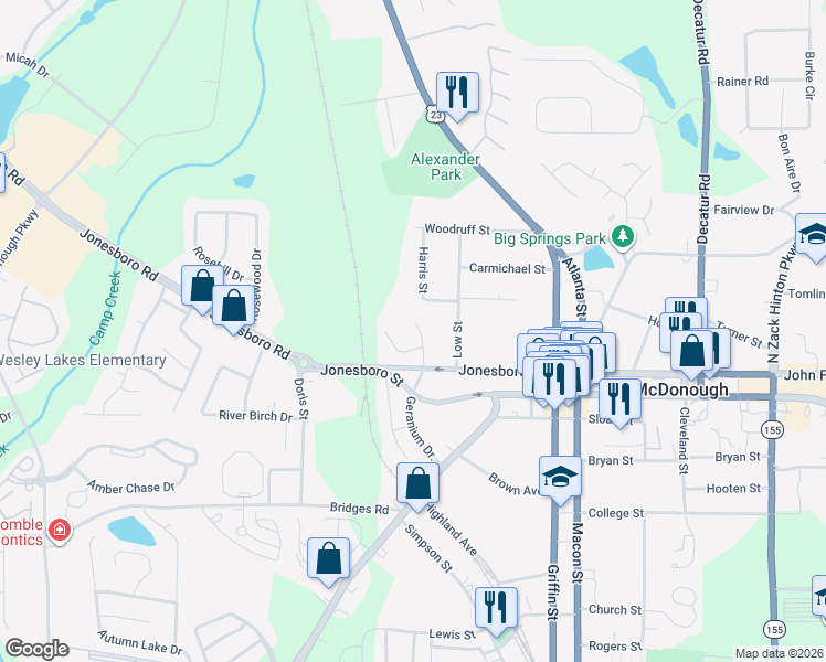 map of restaurants, bars, coffee shops, grocery stores, and more near in McDonough