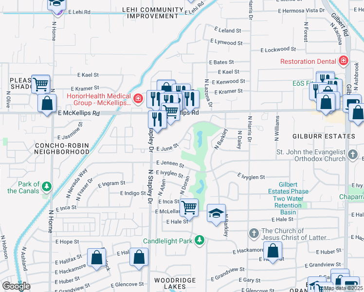 map of restaurants, bars, coffee shops, grocery stores, and more near in Mesa