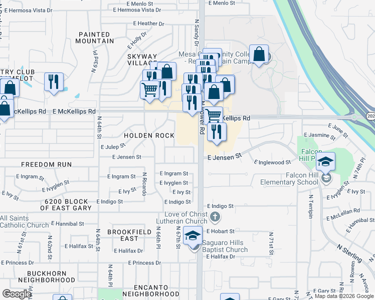 map of restaurants, bars, coffee shops, grocery stores, and more near 1825 North Sunaire Circle in Mesa