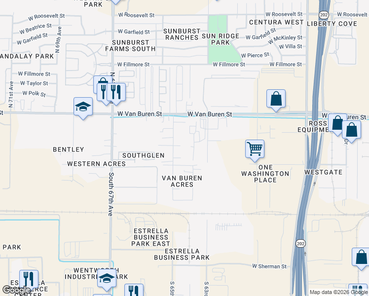 map of restaurants, bars, coffee shops, grocery stores, and more near in Phoenix