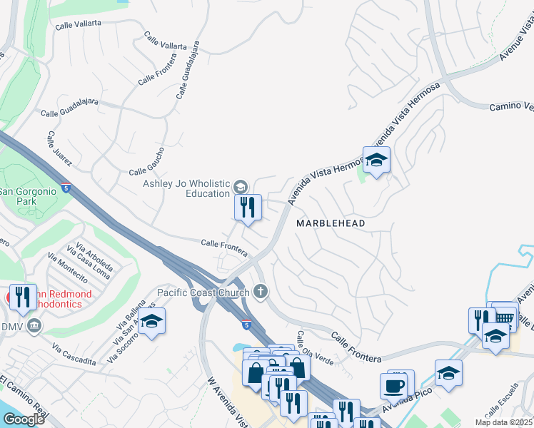 map of restaurants, bars, coffee shops, grocery stores, and more near in San Clemente