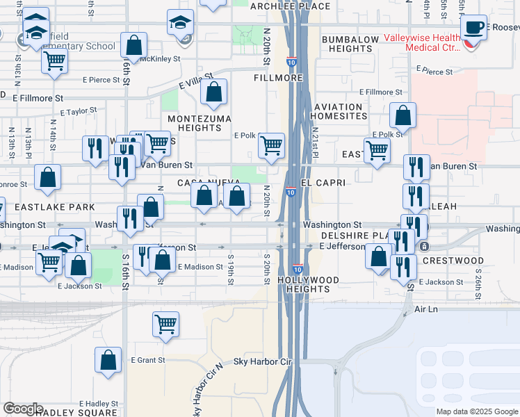 map of restaurants, bars, coffee shops, grocery stores, and more near in Phoenix