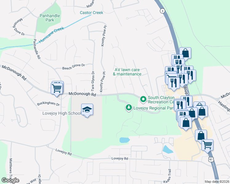 map of restaurants, bars, coffee shops, grocery stores, and more near in Clayton County