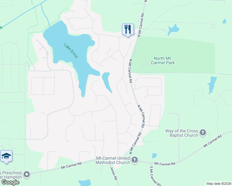 map of restaurants, bars, coffee shops, grocery stores, and more near 388 Masters Club Boulevard in Hampton