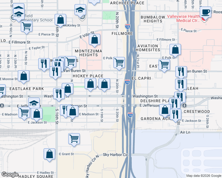 map of restaurants, bars, coffee shops, grocery stores, and more near in Phoenix