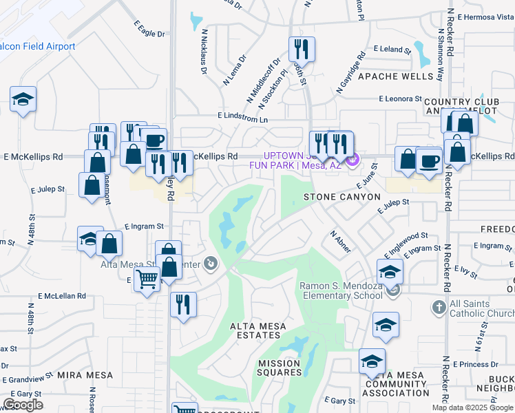 map of restaurants, bars, coffee shops, grocery stores, and more near 5450 East McLellan Road in Mesa