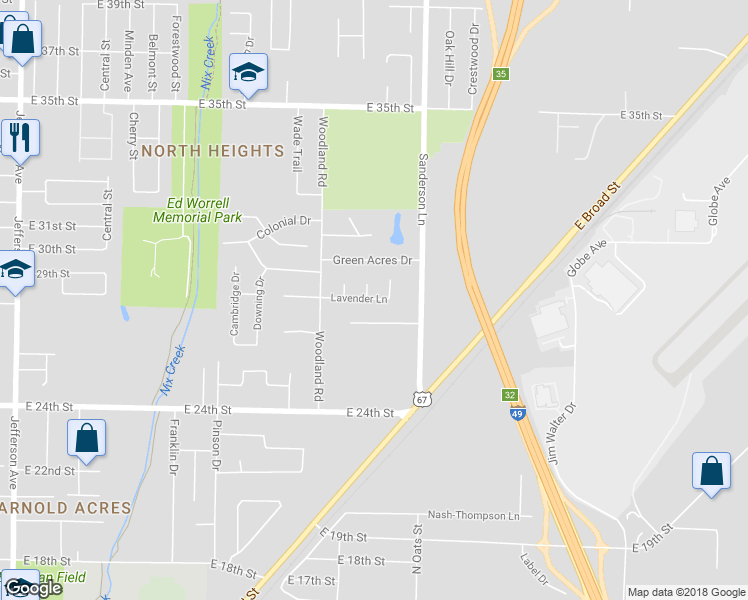 map of restaurants, bars, coffee shops, grocery stores, and more near 2414 Lavender Lane in Texarkana