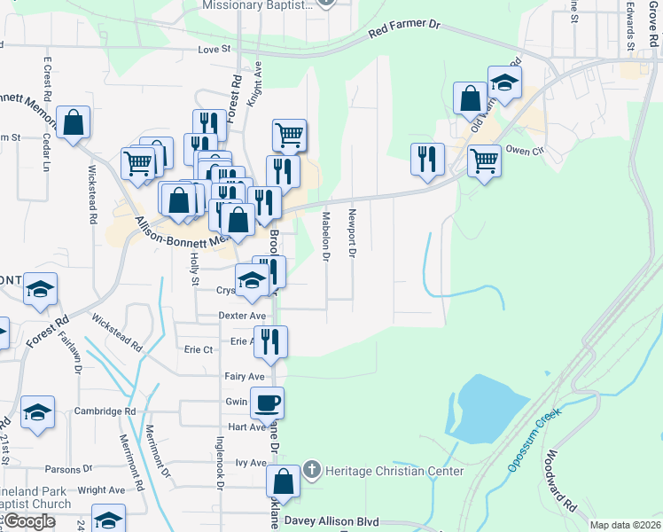 map of restaurants, bars, coffee shops, grocery stores, and more near 137 Mabelon Drive in Bessemer
