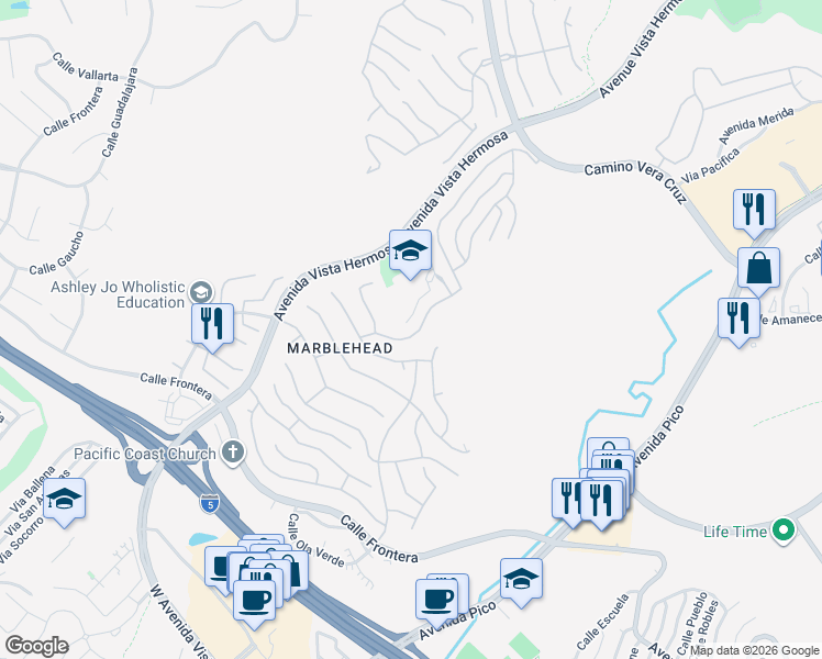 map of restaurants, bars, coffee shops, grocery stores, and more near 2314 Via Zafiro in San Clemente
