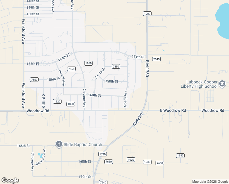 map of restaurants, bars, coffee shops, grocery stores, and more near 5301-5333 C R 7560 in Lubbock