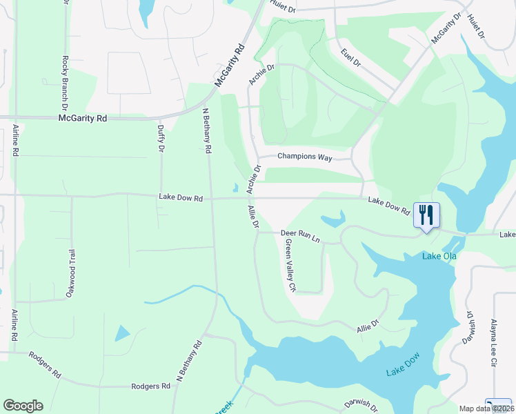 map of restaurants, bars, coffee shops, grocery stores, and more near 1535 Lake Dow Road in McDonough