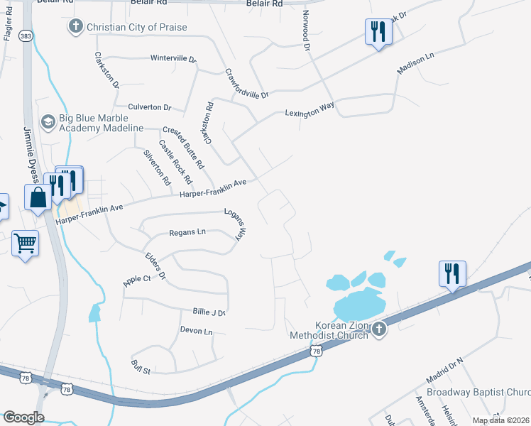 map of restaurants, bars, coffee shops, grocery stores, and more near 818 Burlington Drive in Augusta