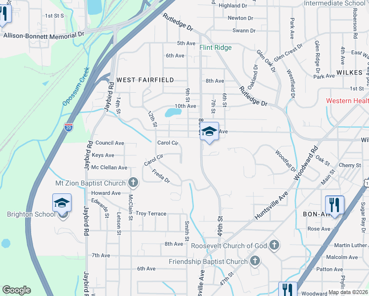 map of restaurants, bars, coffee shops, grocery stores, and more near 1209 Carol Circle in Midfield
