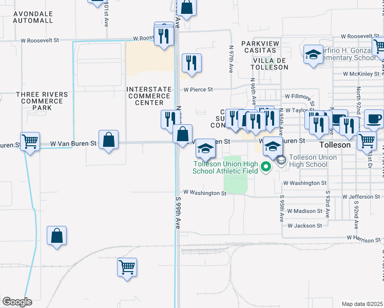 map of restaurants, bars, coffee shops, grocery stores, and more near in Tolleson