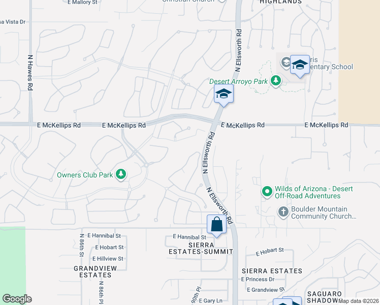 map of restaurants, bars, coffee shops, grocery stores, and more near 1854 North Red Cliff in Mesa