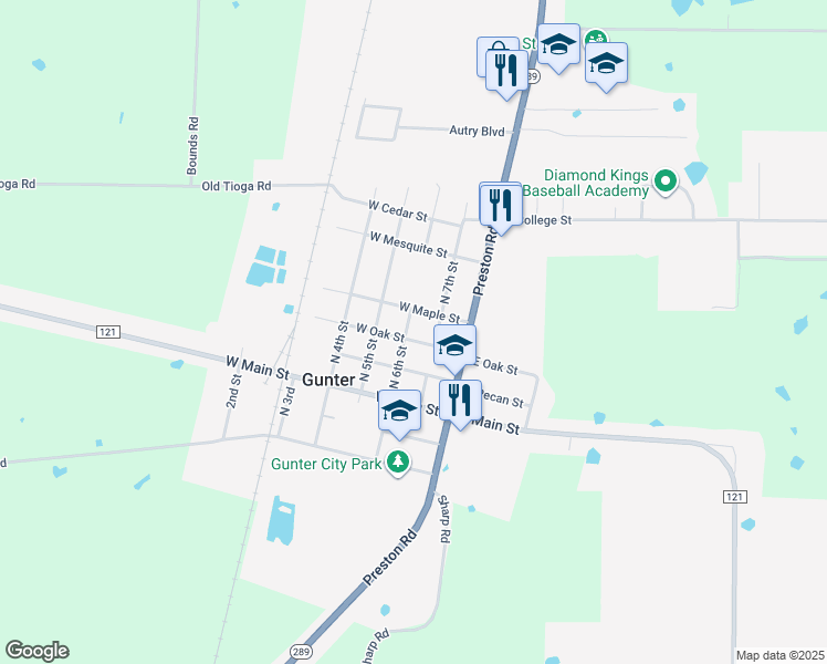 map of restaurants, bars, coffee shops, grocery stores, and more near 333 North 6th Street in Gunter