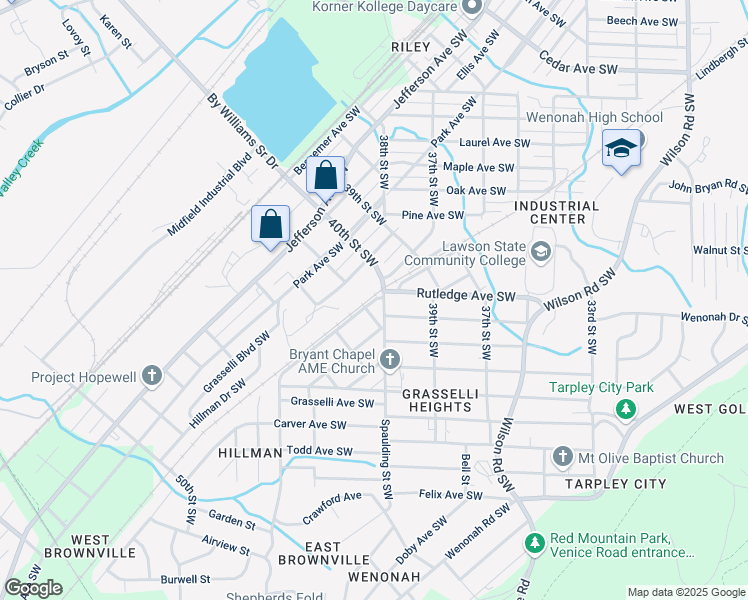map of restaurants, bars, coffee shops, grocery stores, and more near Mineral Avenue Southwest in Birmingham