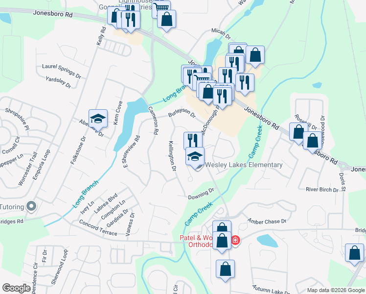 map of restaurants, bars, coffee shops, grocery stores, and more near 604 Keaton Court in McDonough