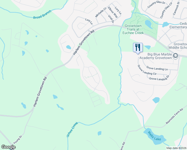 map of restaurants, bars, coffee shops, grocery stores, and more near 5708 Harlem Grovetown Road in Grovetown