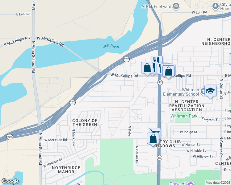 map of restaurants, bars, coffee shops, grocery stores, and more near 625 West McKellips Road in Mesa