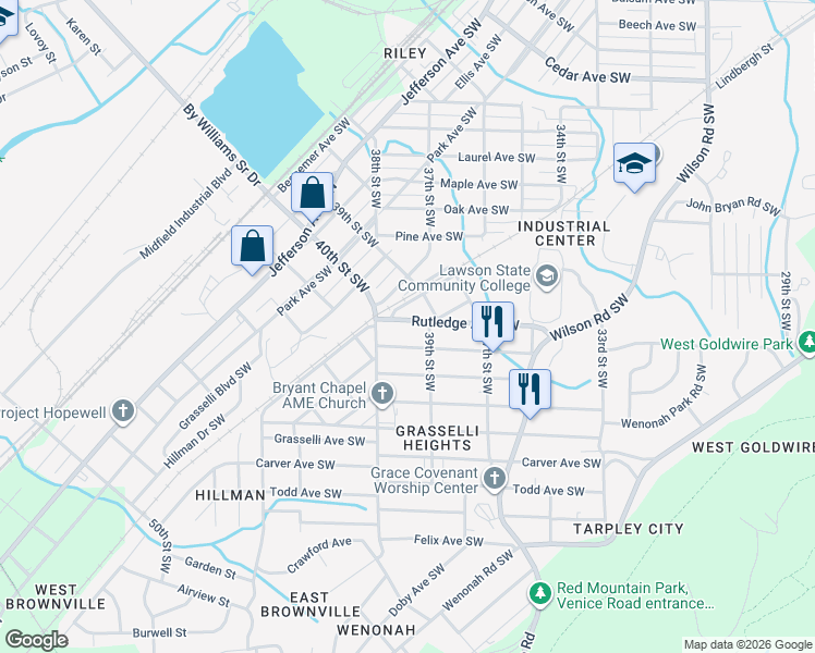 map of restaurants, bars, coffee shops, grocery stores, and more near 3931 Mineral Avenue in Birmingham