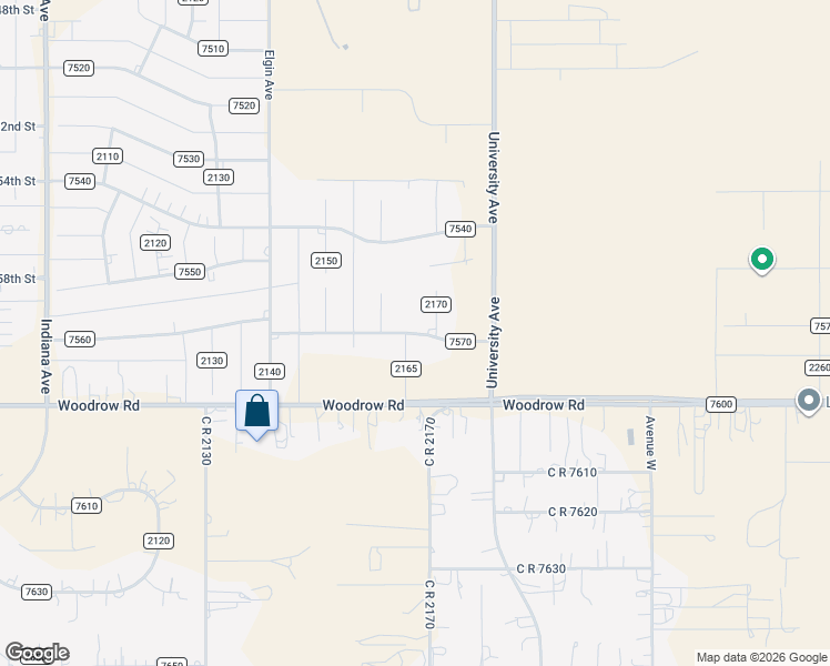 map of restaurants, bars, coffee shops, grocery stores, and more near County Road 7570 in Lubbock