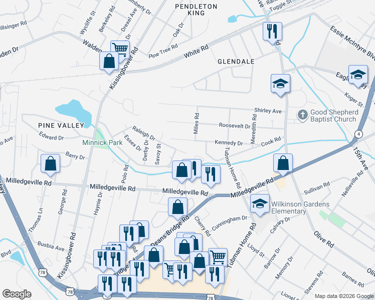 map of restaurants, bars, coffee shops, grocery stores, and more near 2122 Kennedy Drive in Augusta
