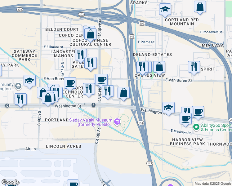 map of restaurants, bars, coffee shops, grocery stores, and more near 111 Dupont Circle in Phoenix