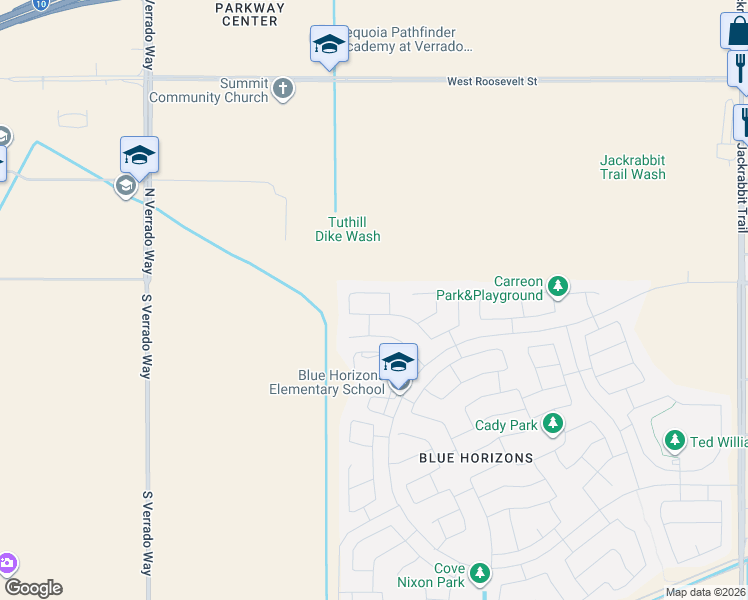 map of restaurants, bars, coffee shops, grocery stores, and more near 20200 West Woodlands Avenue in Buckeye