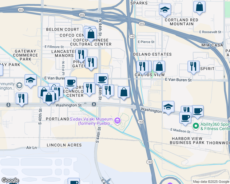 map of restaurants, bars, coffee shops, grocery stores, and more near 111 N Dupont Circle in Phoenix