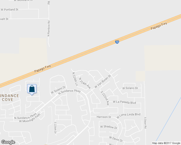 map of restaurants, bars, coffee shops, grocery stores, and more near 215 North 223rd Avenue in Buckeye