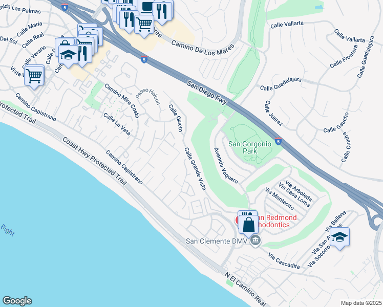 map of restaurants, bars, coffee shops, grocery stores, and more near 3000 Calle Grande Vista in San Clemente