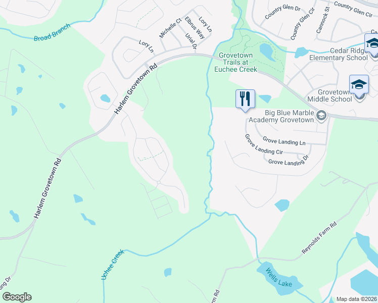 map of restaurants, bars, coffee shops, grocery stores, and more near 5708 Harlem Grovetown Road in Grovetown