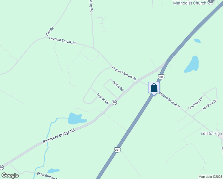 map of restaurants, bars, coffee shops, grocery stores, and more near 180 Retha Road in Orangeburg