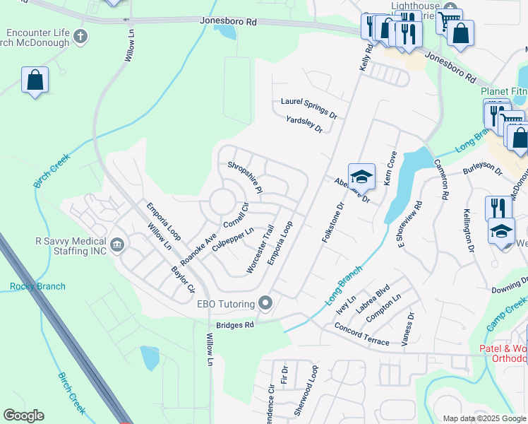 map of restaurants, bars, coffee shops, grocery stores, and more near 352 Navigator Lane in McDonough