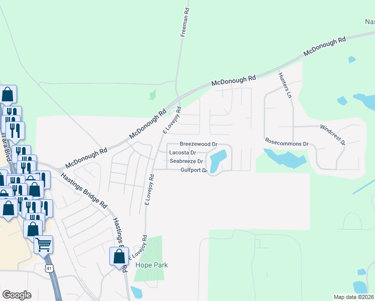 map of restaurants, bars, coffee shops, grocery stores, and more near 41 Lacosta Drive in Hampton