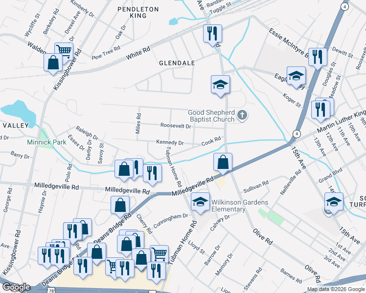 map of restaurants, bars, coffee shops, grocery stores, and more near 2023 Kennedy Drive in Augusta