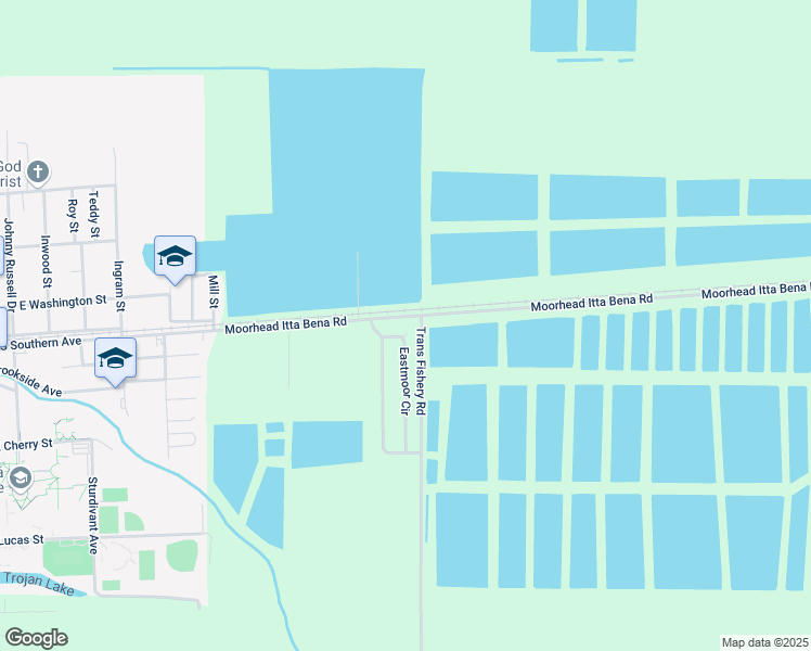 map of restaurants, bars, coffee shops, grocery stores, and more near Moorhead Itta Bena Road in Moorhead