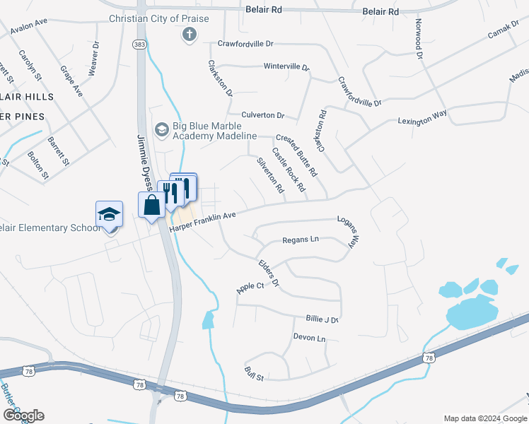 map of restaurants, bars, coffee shops, grocery stores, and more near 4036 Harper Franklin Avenue in Augusta