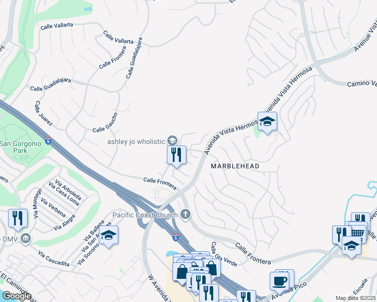map of restaurants, bars, coffee shops, grocery stores, and more near 2404 Camino Ancla in San Clemente