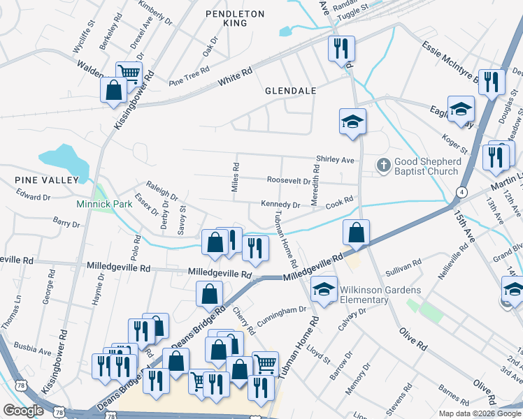 map of restaurants, bars, coffee shops, grocery stores, and more near 2100 Kennedy Drive in Augusta
