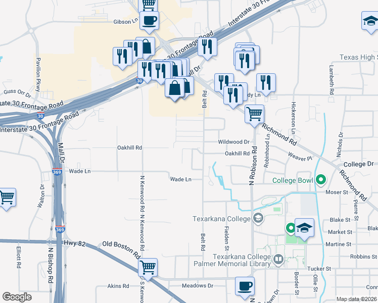 map of restaurants, bars, coffee shops, grocery stores, and more near 1291 County Road 3011 in New Boston