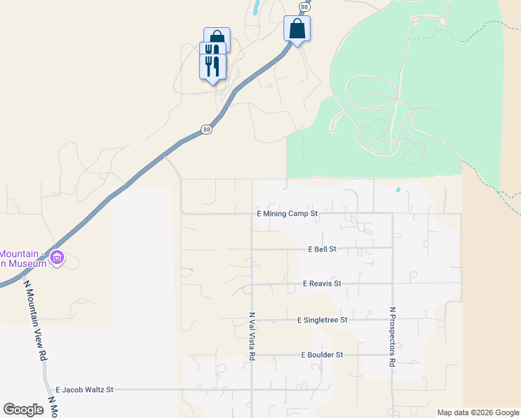 map of restaurants, bars, coffee shops, grocery stores, and more near 5246 East Mining Camp Street in Apache Junction
