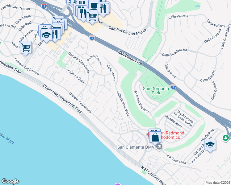 map of restaurants, bars, coffee shops, grocery stores, and more near 35302 Vista De Todo in Dana Point