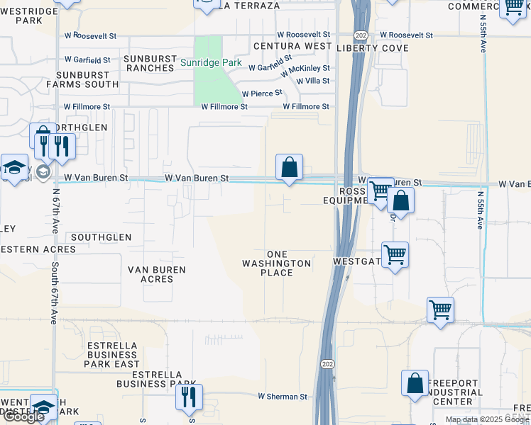 map of restaurants, bars, coffee shops, grocery stores, and more near 100 North 61st Avenue in Phoenix