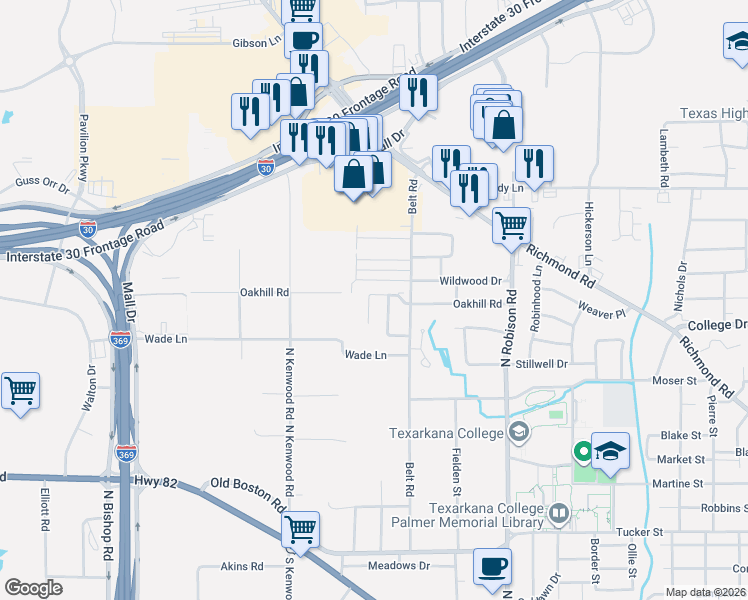 map of restaurants, bars, coffee shops, grocery stores, and more near 1291 County Road 3011 in New Boston