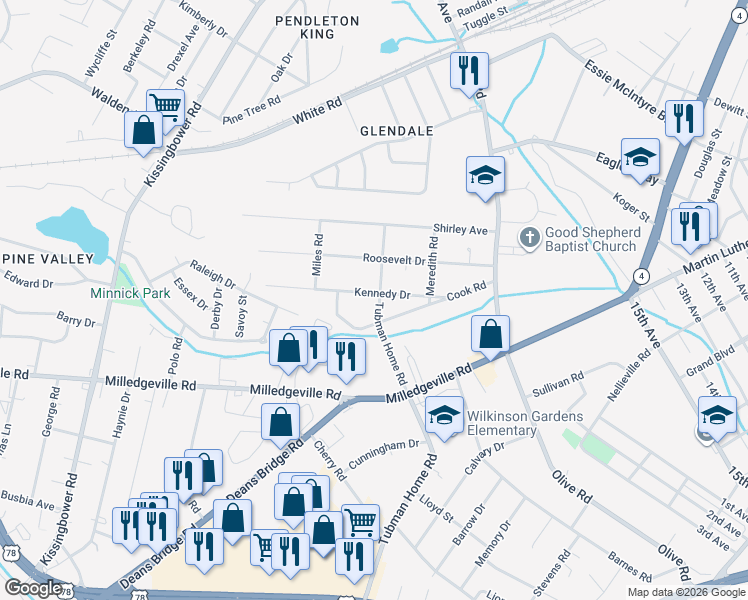 map of restaurants, bars, coffee shops, grocery stores, and more near 2100 Kennedy Drive in Augusta